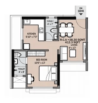 Unit plan - 412 sq.ft.