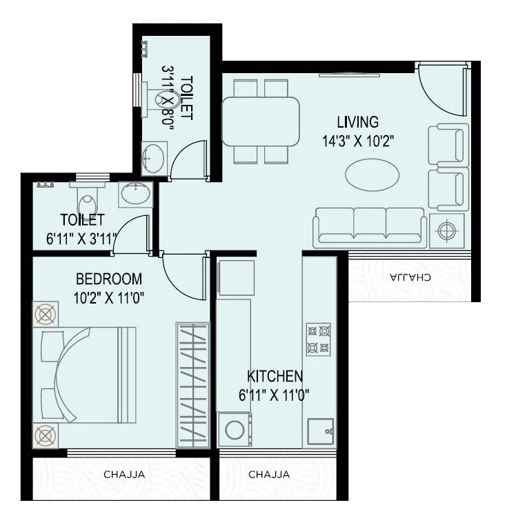 Mahaavir Exotique Unit plan - 424 sq.ft.