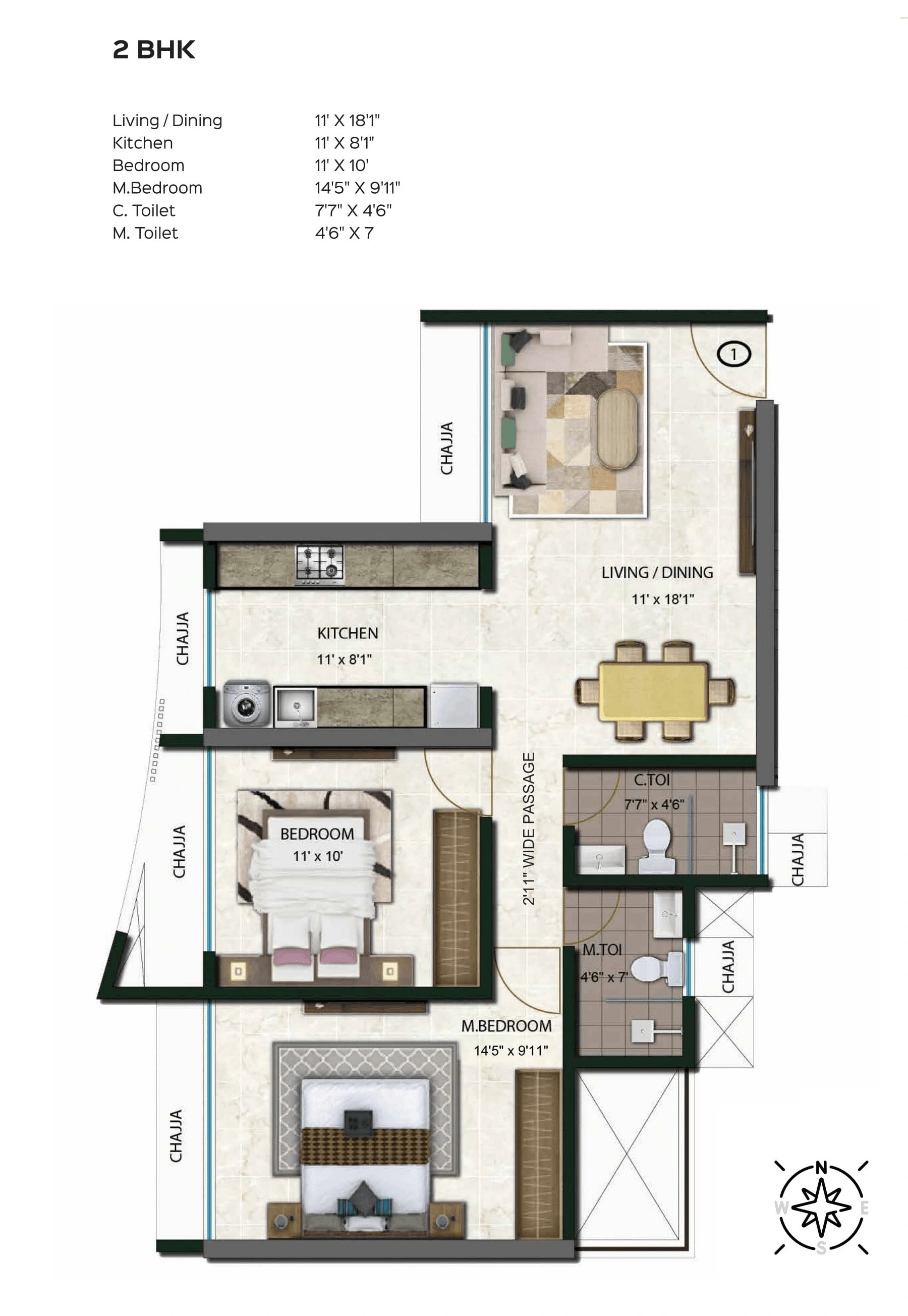 Tricity Aspire Unit plan - 622 sq.ft.