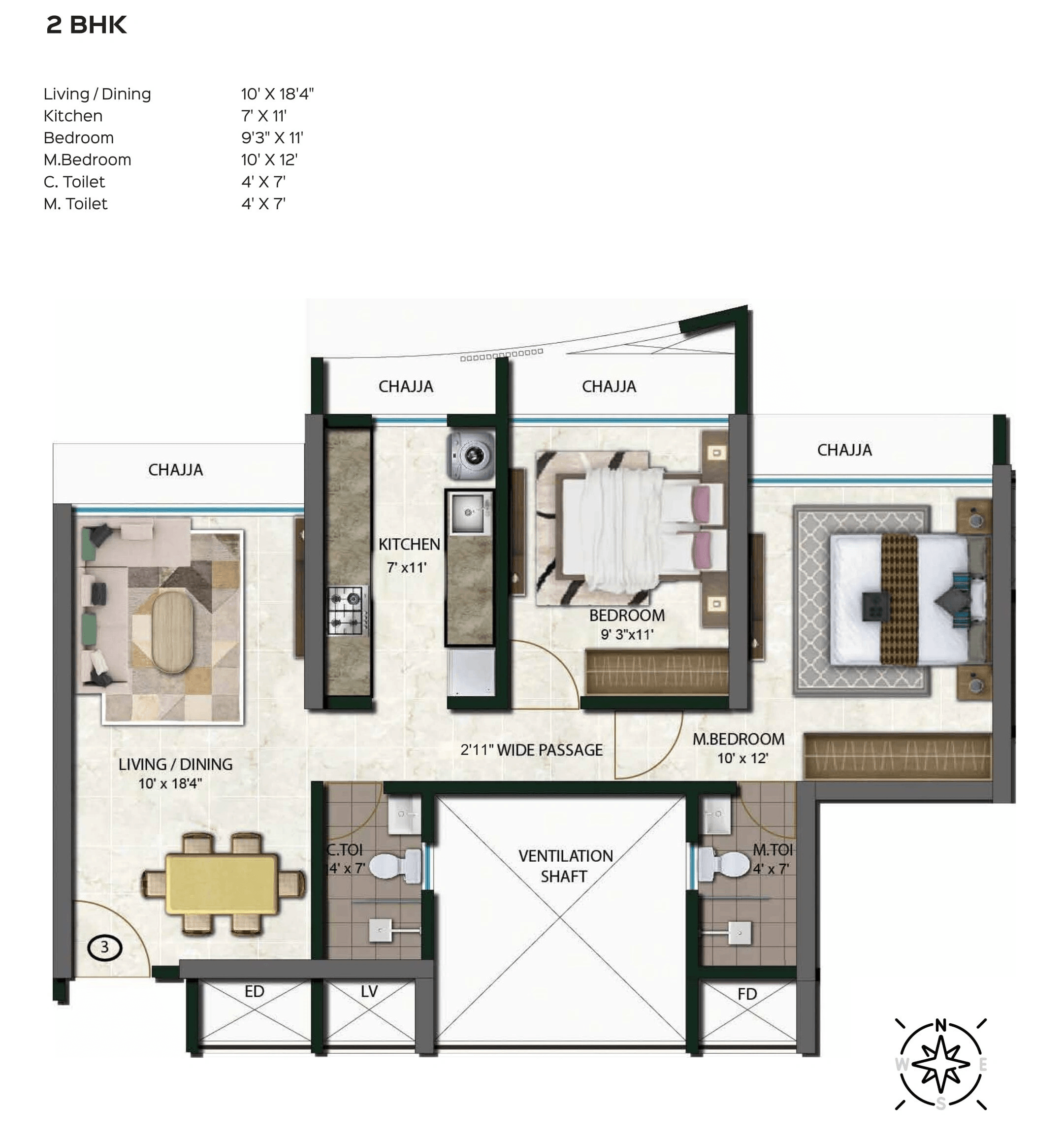 Tricity Aspire Unit plan - 670 sq.ft.