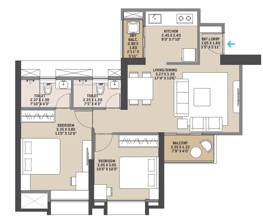 VTP Aurelia Unit plan - 671 sq.ft.