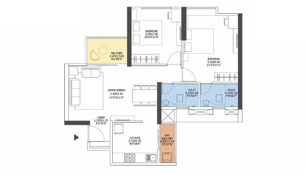 VTP Aurelia Unit plan - 731 sq.ft.