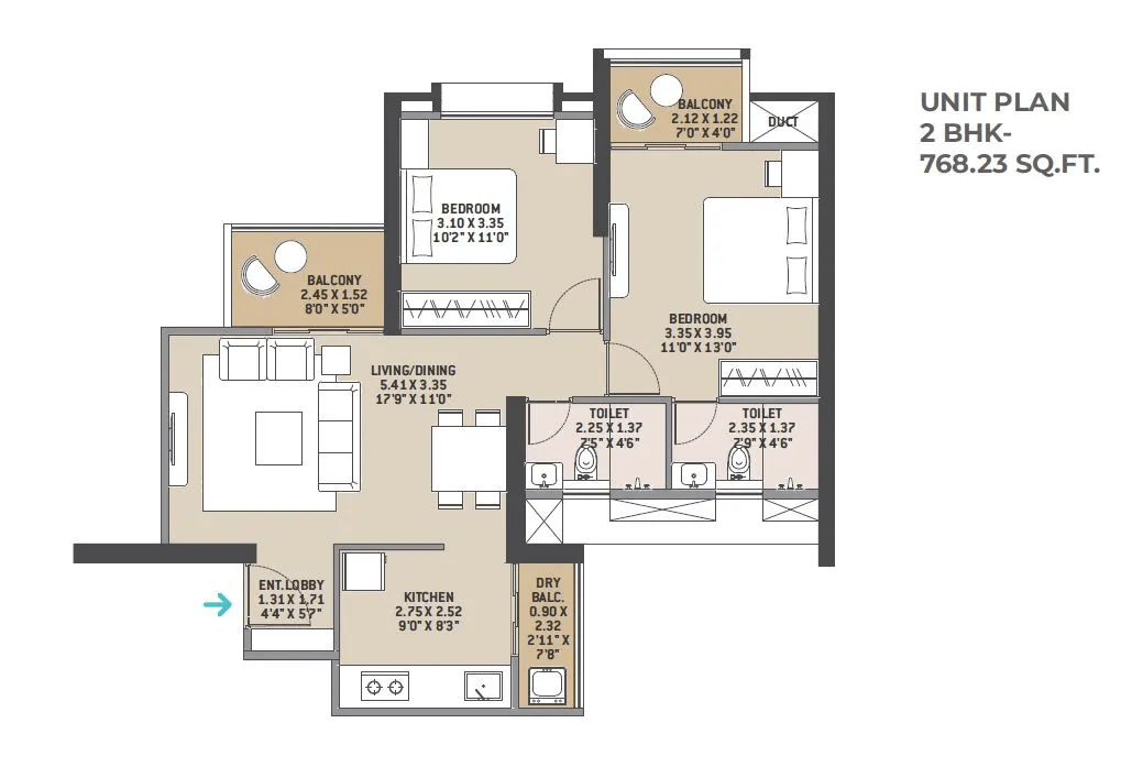 VTP Aurelia Unit plan - 768 sq.ft.