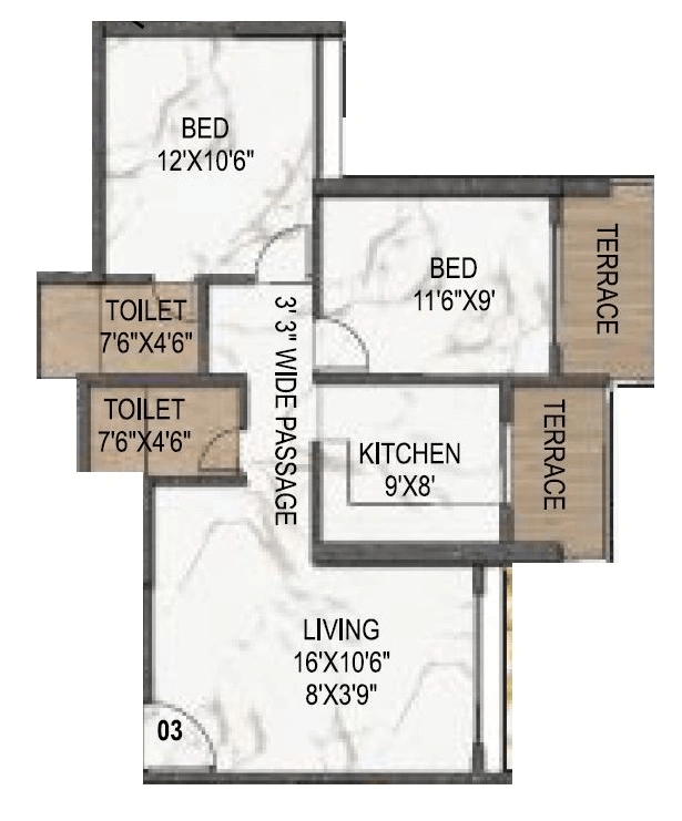 Sai Symphony Unit plan - 734 sq.ft.