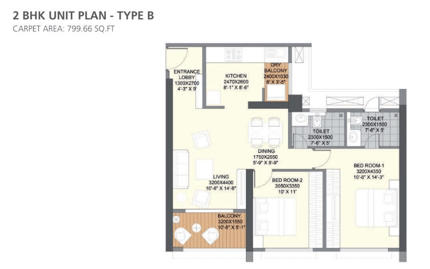 Paranjape The Ridges 41 Unit plan - 799 sq.ft.