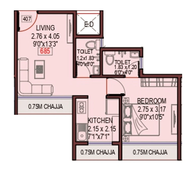 Unit plan - 445 sq.ft.