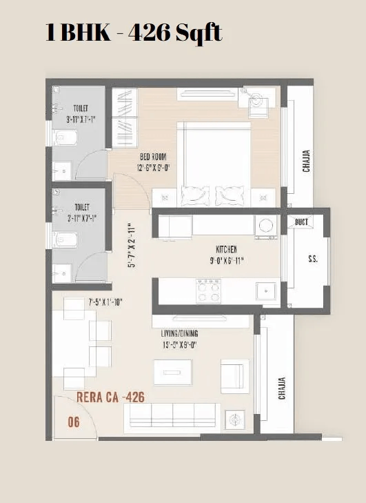 Skylon Suburbia Unit plan - 426 sq.ft.