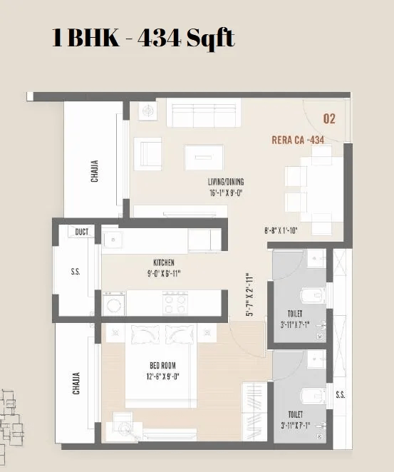 Skylon Suburbia Unit plan - 434 sq.ft.