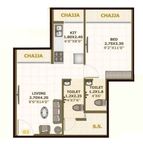 Sai Residency Unit plan - 428 sq.ft.
