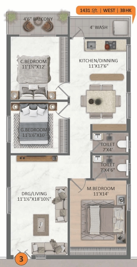 SVNR The Breeze Unit plan - 1045 sq.ft.