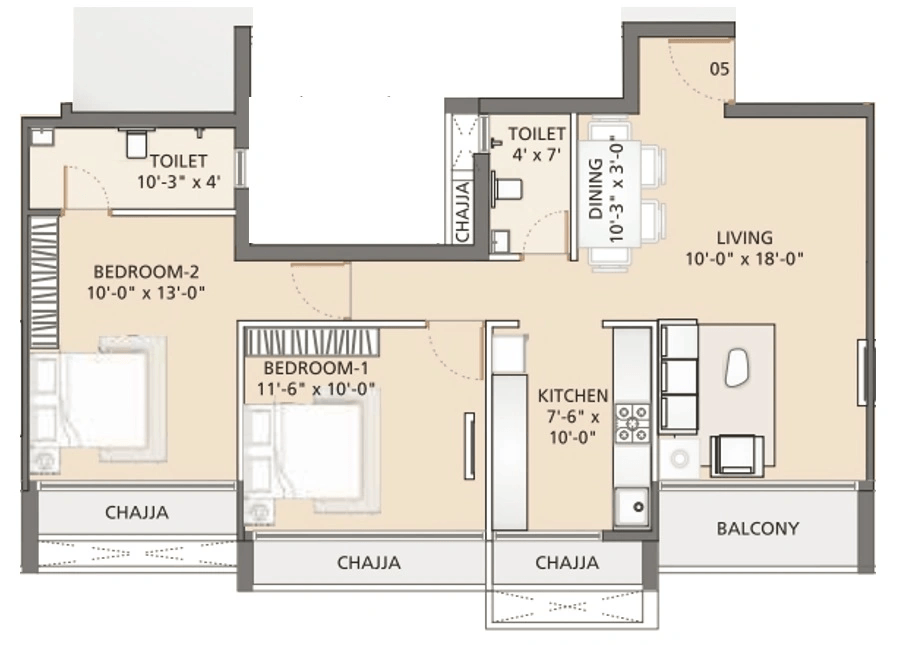 Uma Ananta Unit plan - 846 sq.ft.