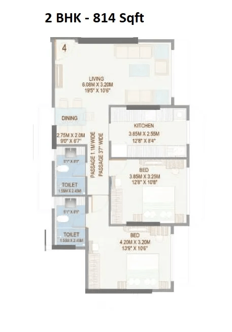 Unit plan - 814 sq.ft.
