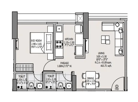 Unit plan - 463 sq.ft.
