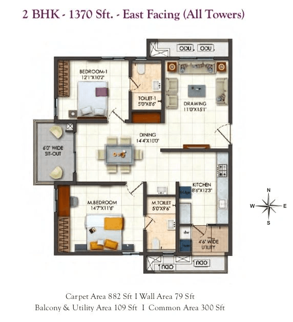 Rajapushpa Provincia Unit plan - 986 sq.ft.