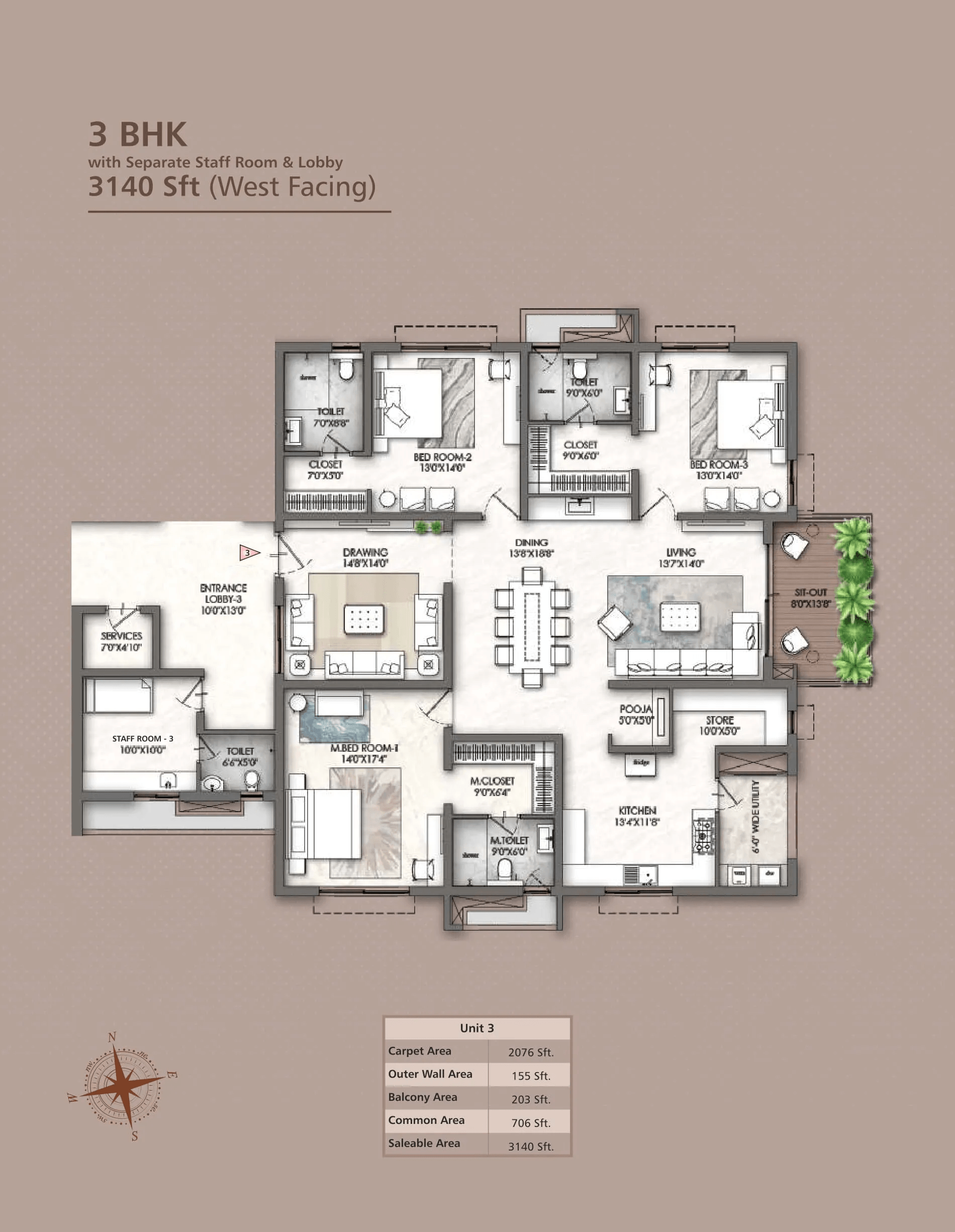 Unit plan - 2076 sq.ft.