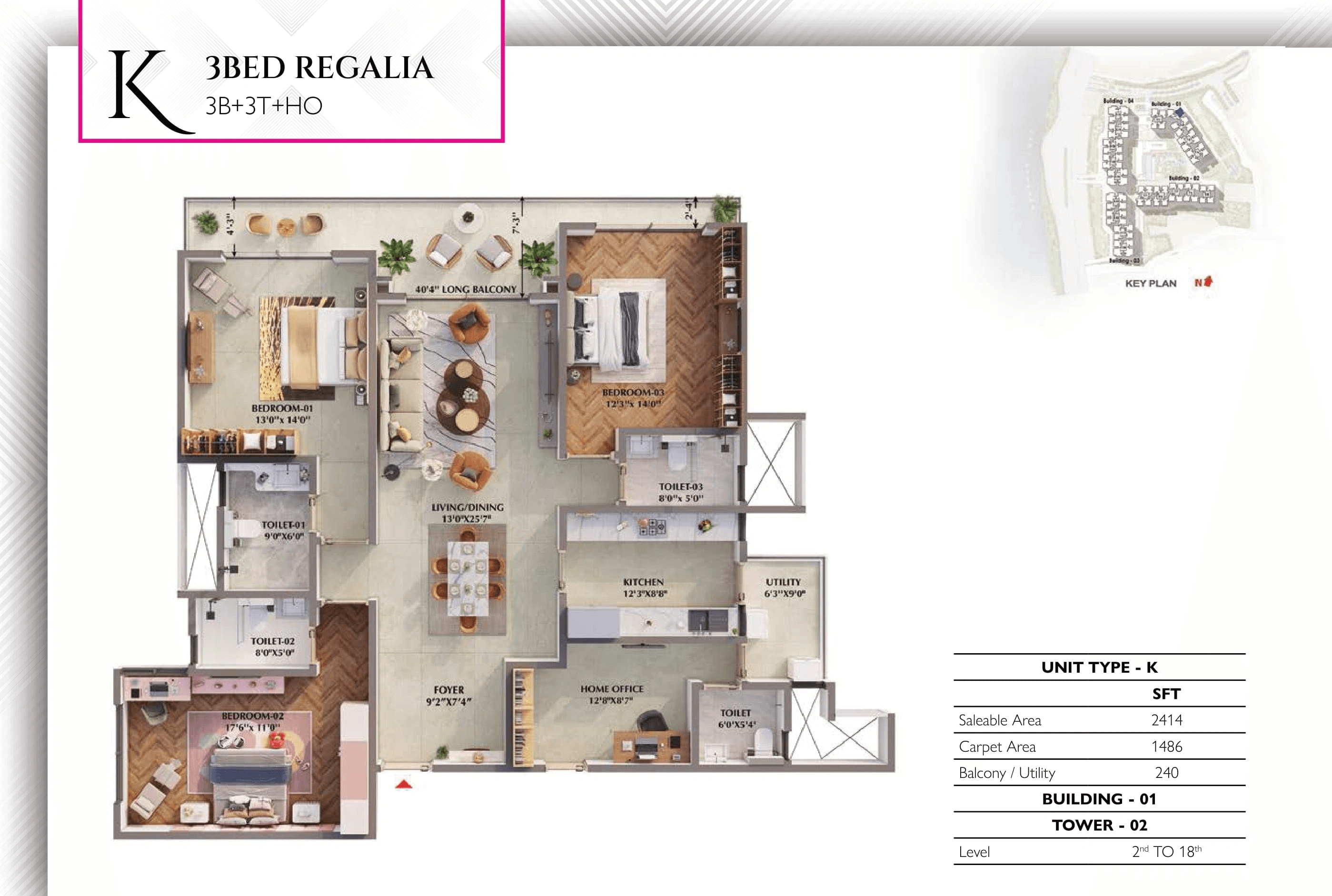 Prestige Raintree Park Unit plan - 1486 sq.ft.