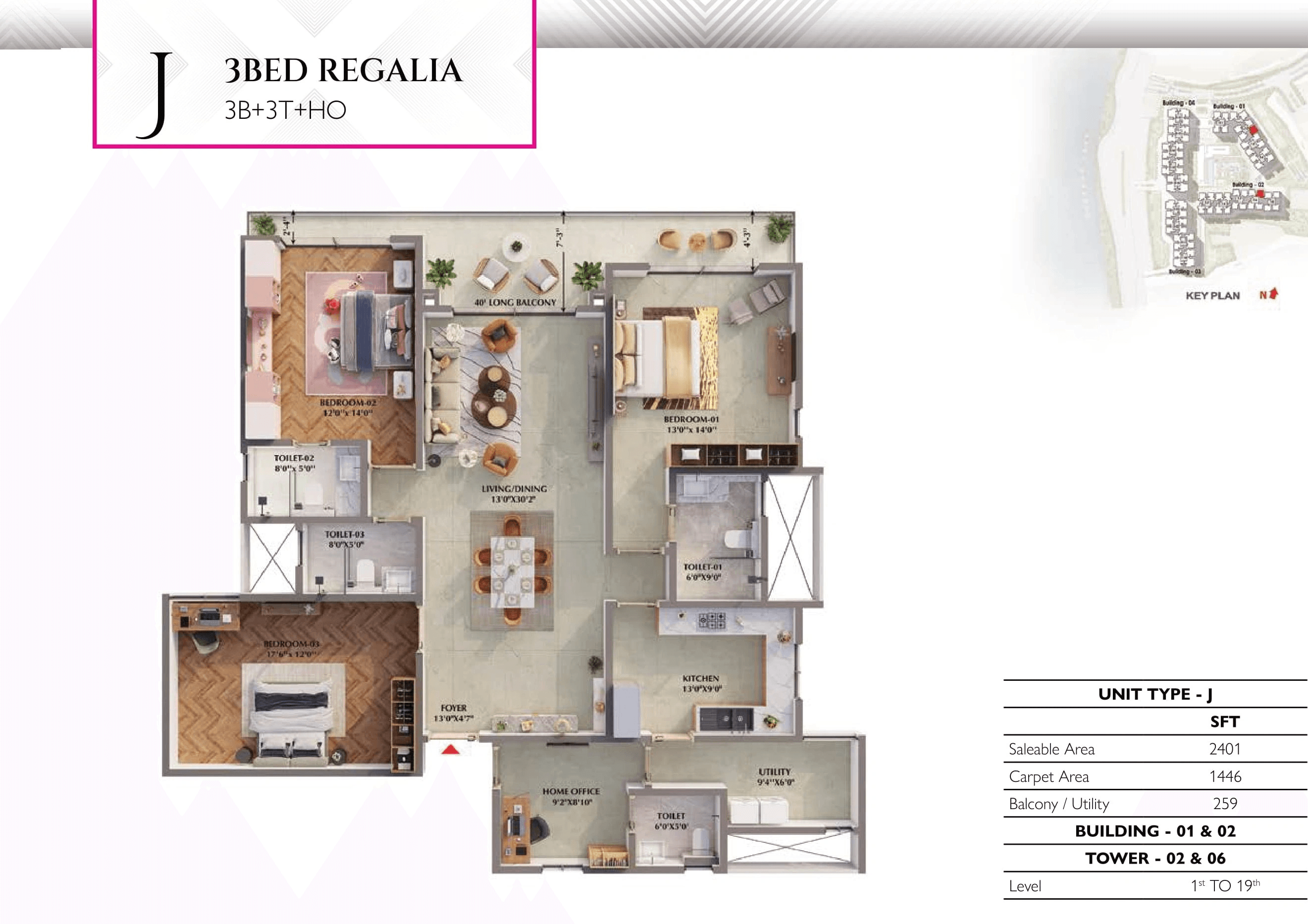 Prestige Raintree Park Unit plan - 1446 sq.ft.