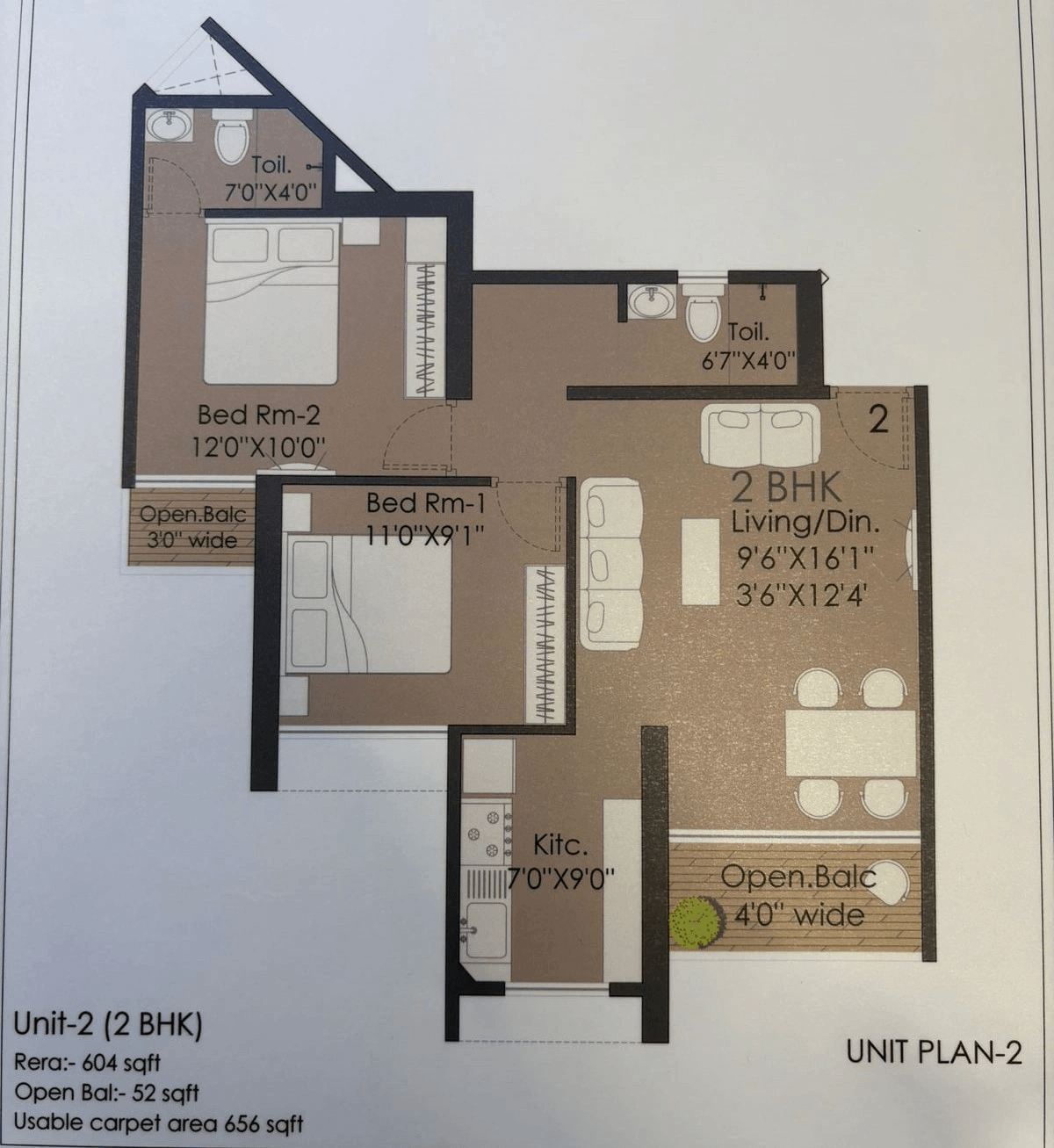 Today Global Cloud City Unit plan - 656 sq.ft.
