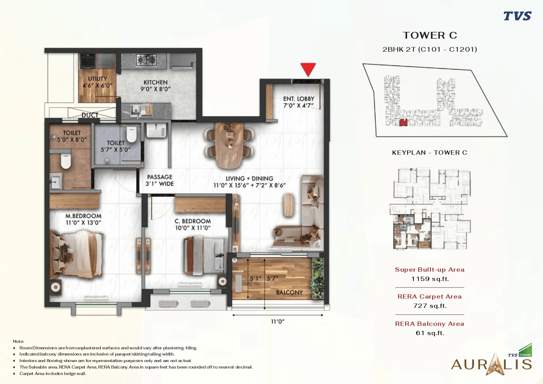TVS Auralis Unit plan - 811 sq.ft.