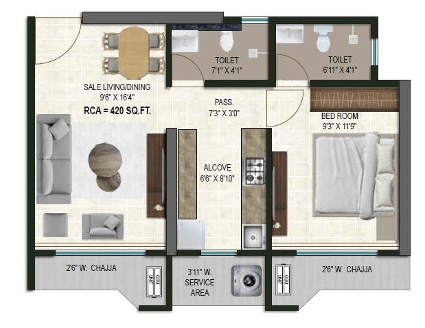 Unit plan - 420 sq.ft.