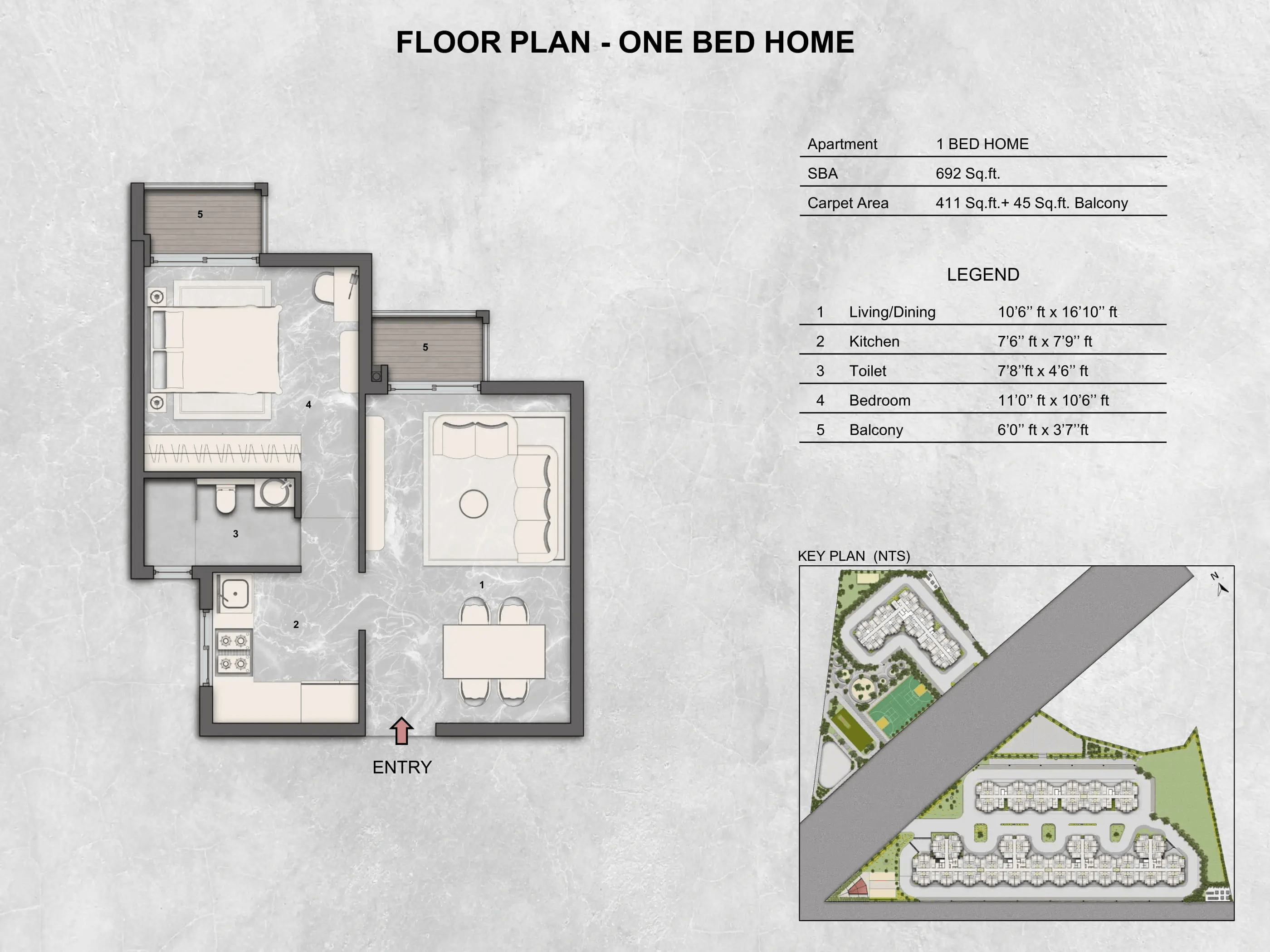 BCD Sky 9 Unit plan - 411 sq.ft.