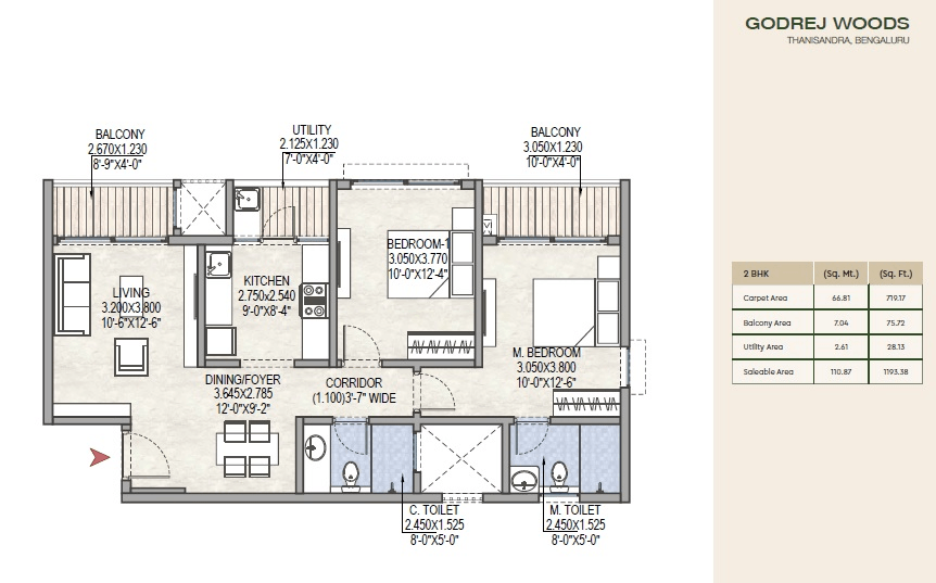 Godrej Woods Unit plan - 719 sq.ft.