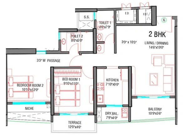 Sai World Empire Unit plan - 915 sq.ft.
