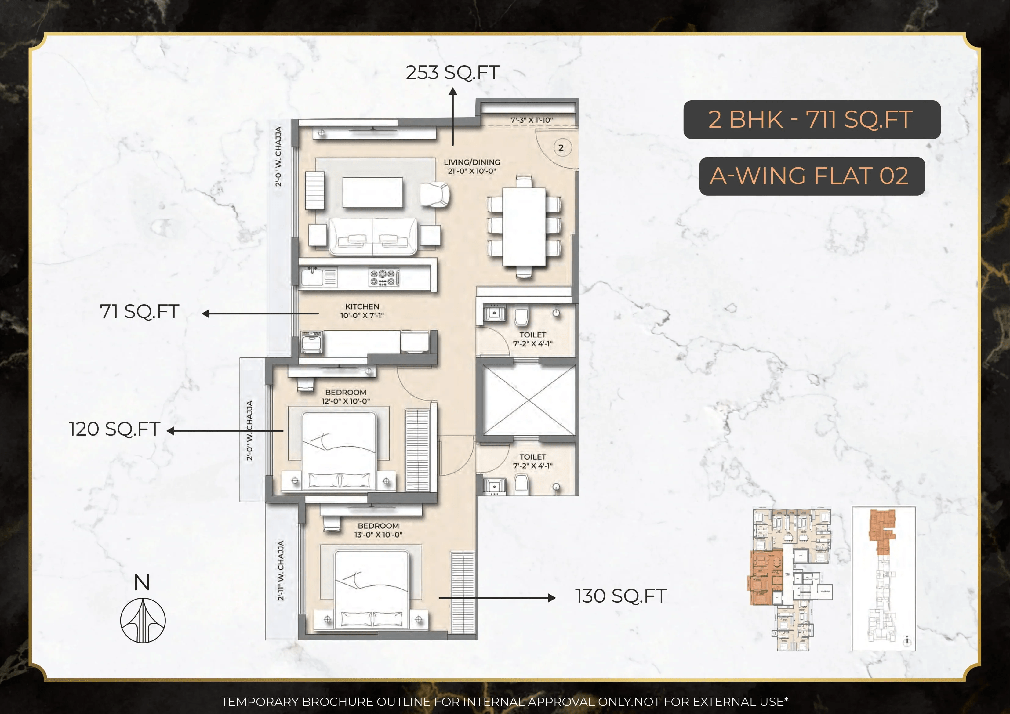 Modirealty Rudraksh Unit plan - 711 sq.ft.