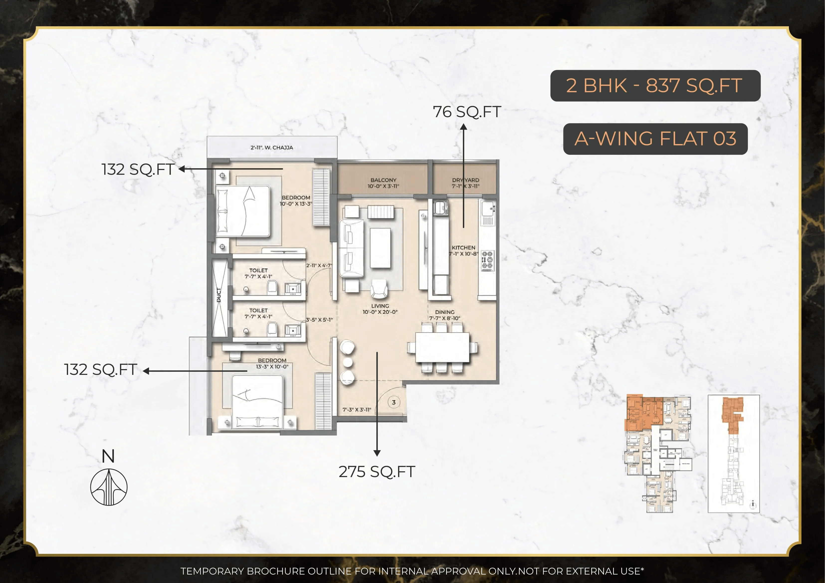 Modirealty Rudraksh Unit plan - 837 sq.ft.