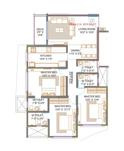 Belmonte Corner Unit plan - 1073 sq.ft.