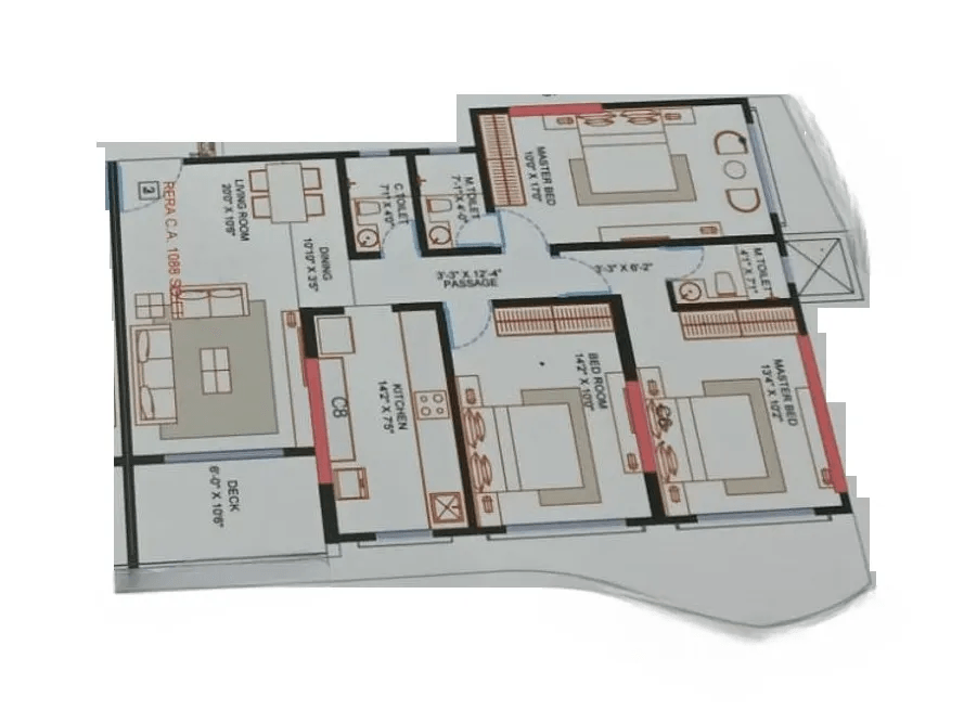 Belmonte Corner Unit plan - 1088 sq.ft.