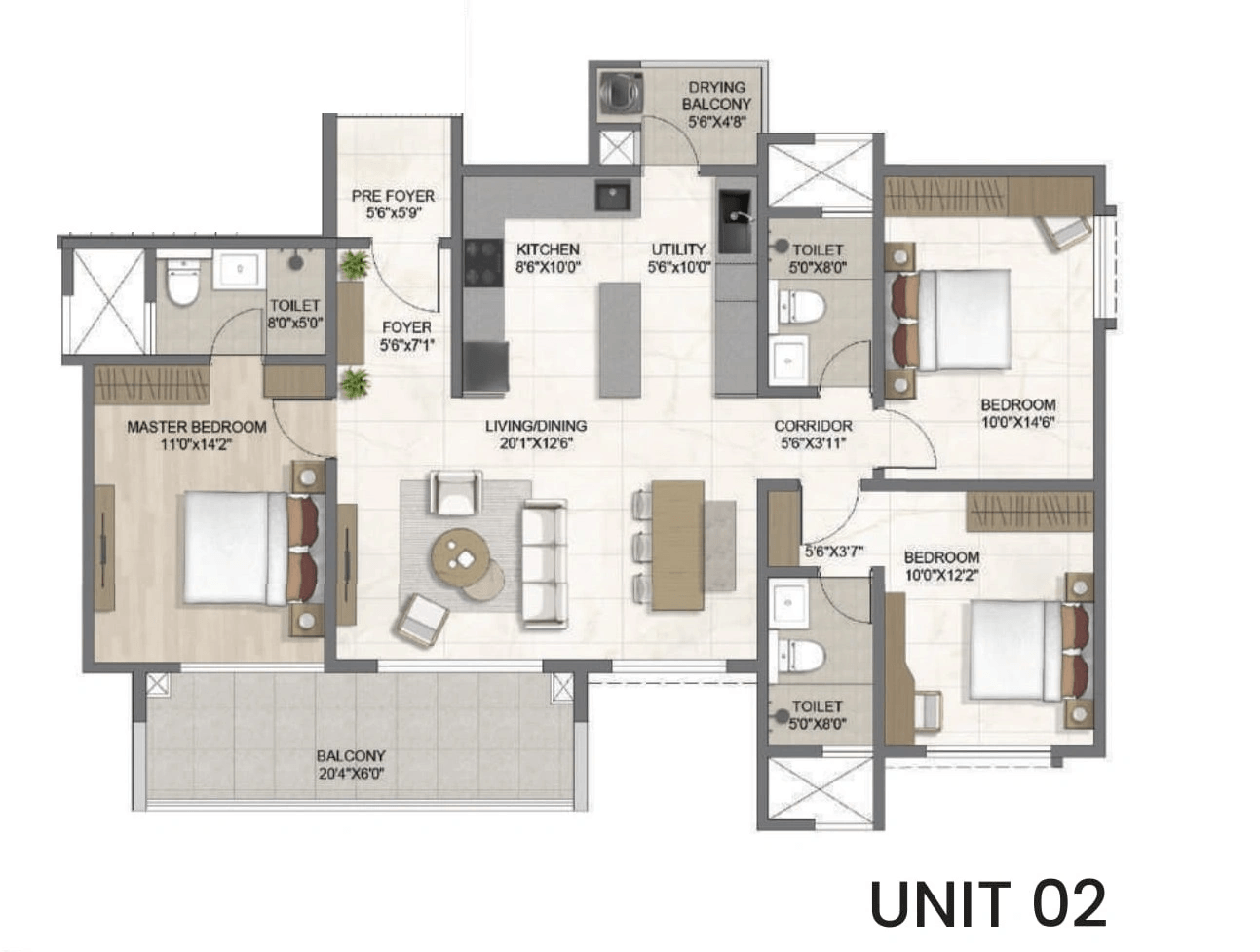 Unit plan - 1290 sq.ft.