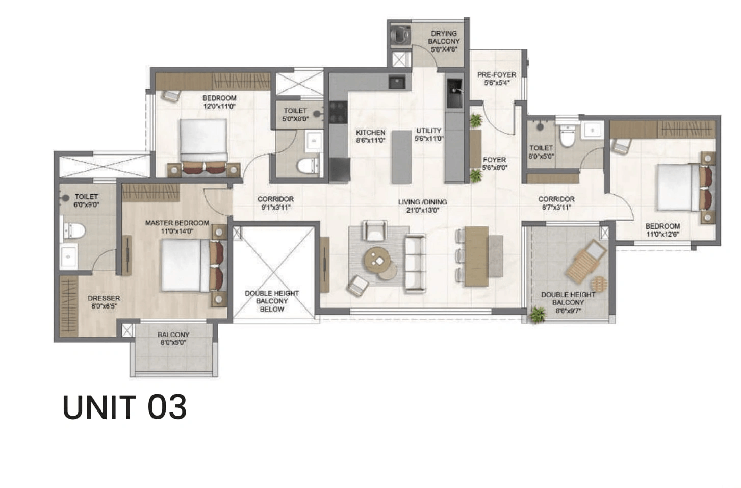 Bricks & Milestones The Earthscape Unit plan - 1430 sq.ft.
