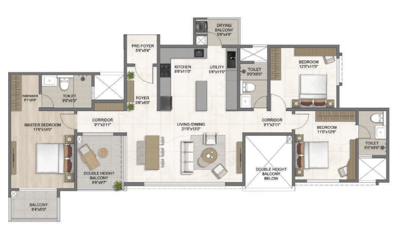 Bricks & Milestones The Earthscape Unit plan - 1436 sq.ft.