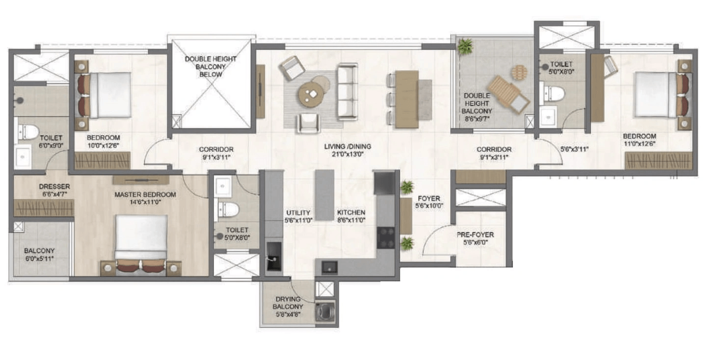 Bricks & Milestones The Earthscape Unit plan - 1458 sq.ft.