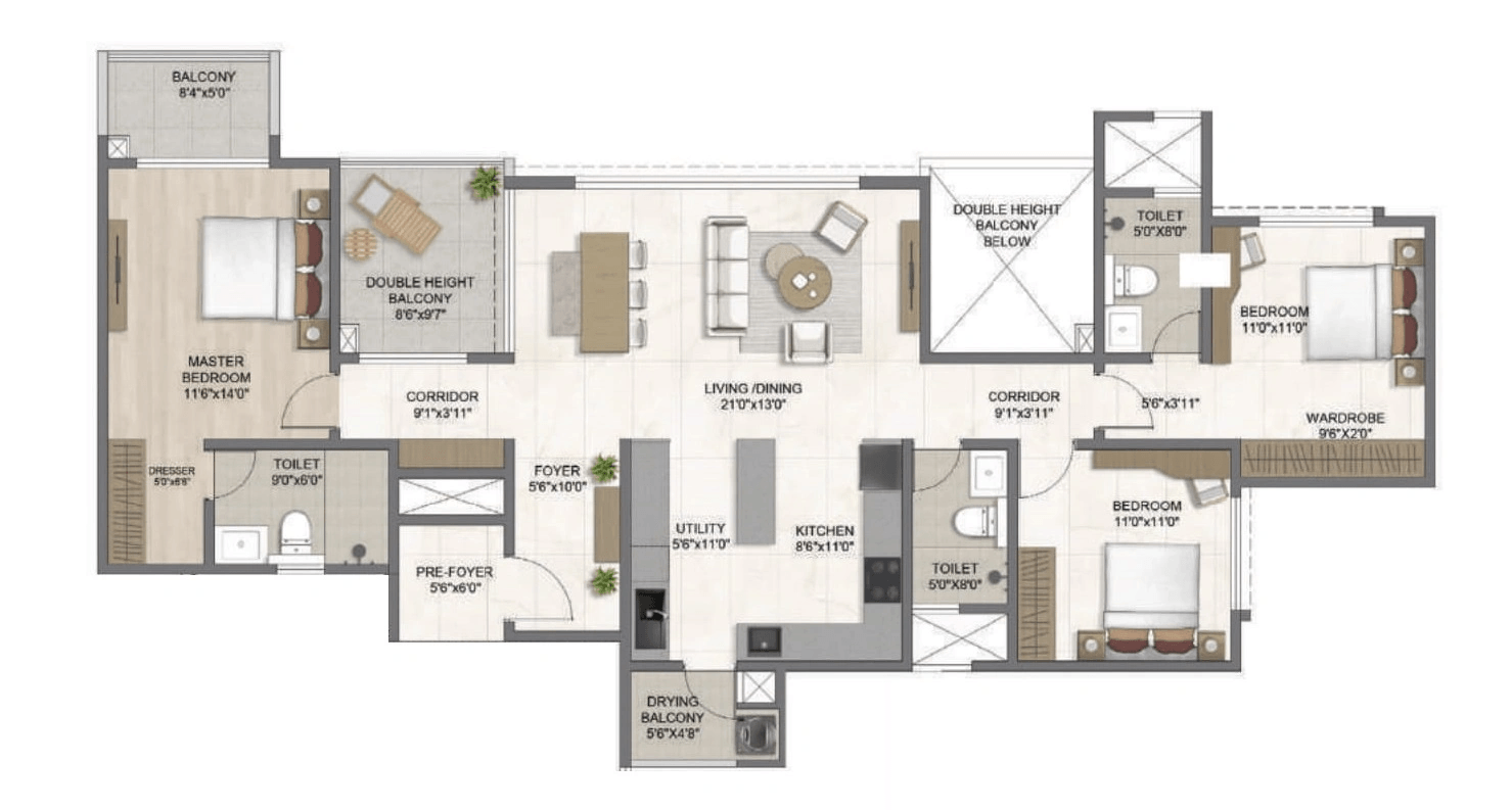 Bricks & Milestones The Earthscape Unit plan - 1463 sq.ft.