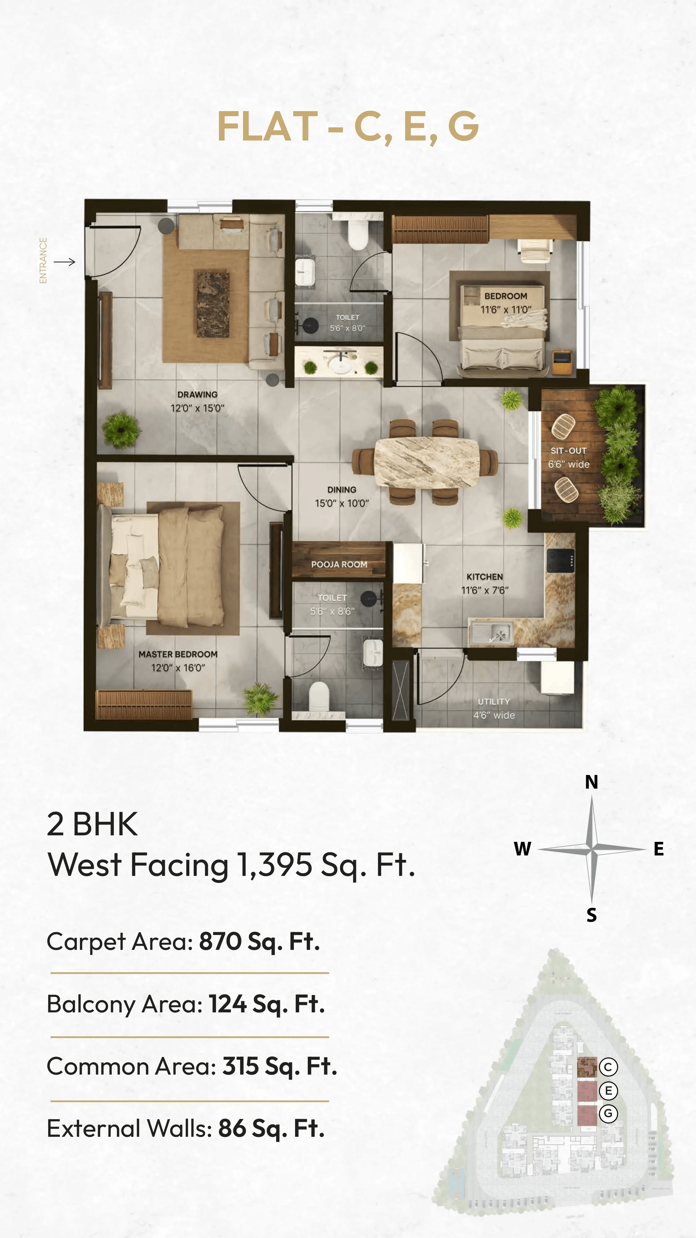 Vian Mrida Unit plan - 870 sq.ft.