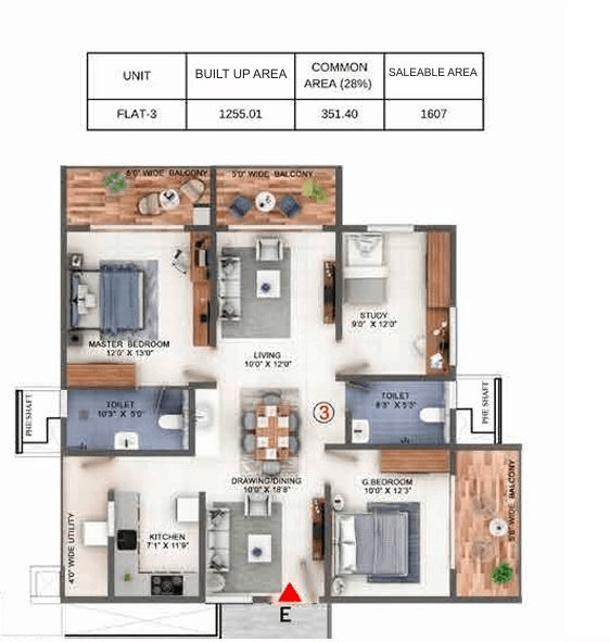 Candeur Lake Scape Unit plan - 1255 sq.ft.