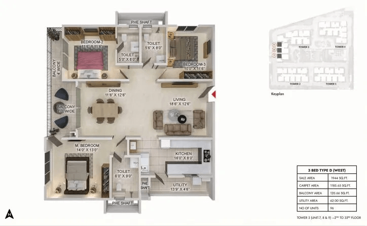 Prestige Spring Heights Rajendra Nagar Unit plan - 1186 sq.ft.