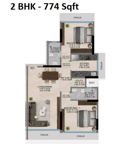 Unit plan - 774 sq.ft.