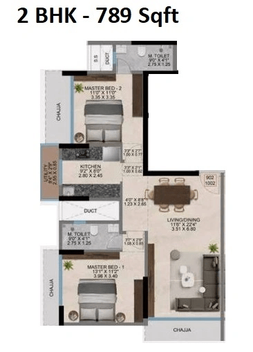 Kosmos & West Avenue Eirene Heights Unit plan - 789 sq.ft.