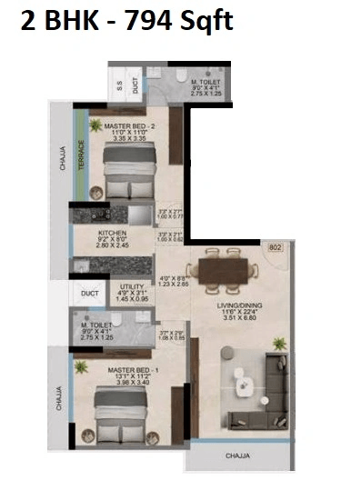 Kosmos & West Avenue Eirene Heights Unit plan - 794 sq.ft.