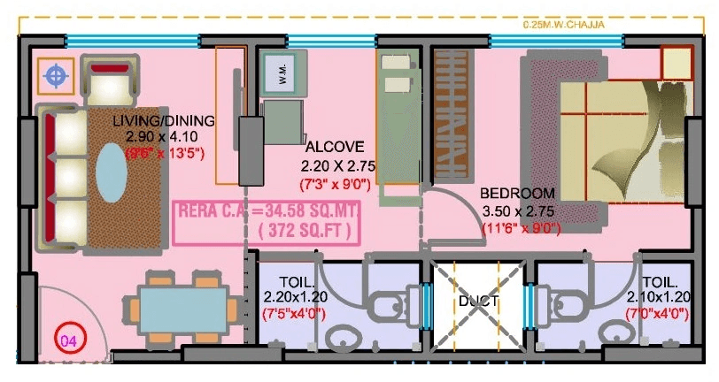 Haware Sky Unit plan - 372 sq.ft.
