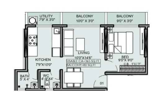 Deep Vaibhav Unit plan - 445 sq.ft.