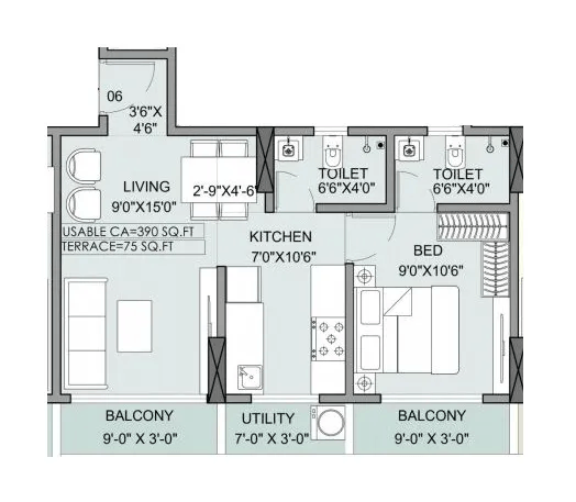 Deep Vaibhav Unit plan - 465 sq.ft.