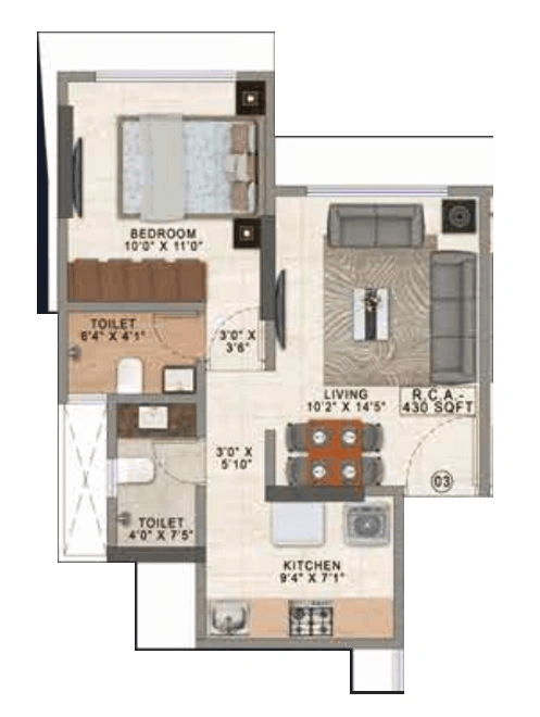 Aayush Gokul Unit plan - 430 sq.ft.