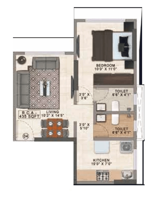 Aayush Gokul Unit plan - 436 sq.ft.