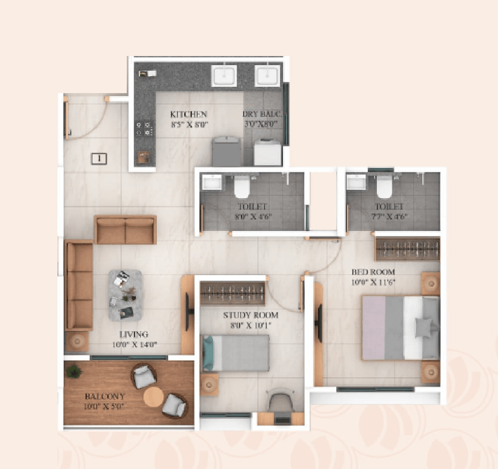 Avani Bansall Amara Unit plan - 638 sq.ft.