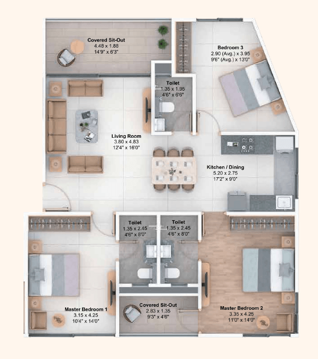 Unit plan - 1061 sq.ft.
