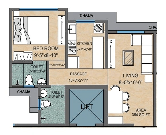 Unit plan - 364 sq.ft.